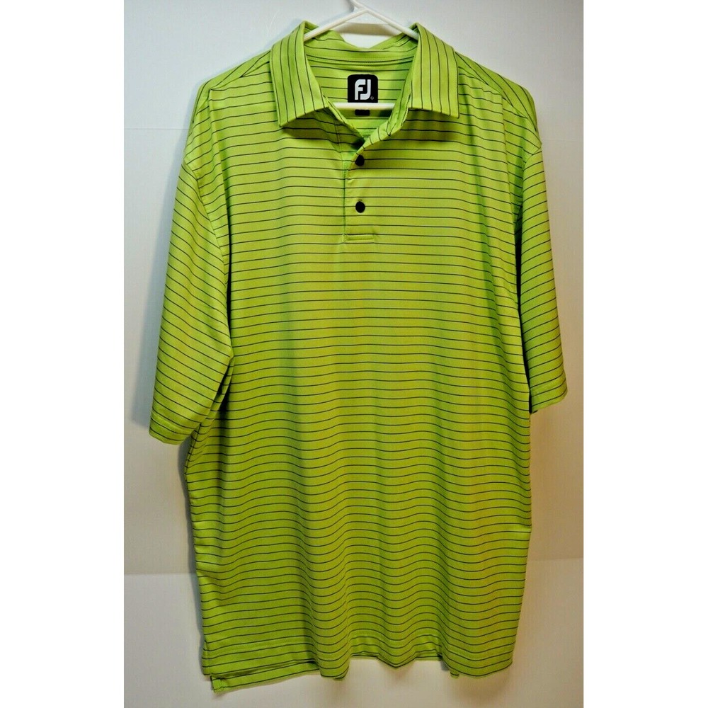 Footjoy FJ Golf Polo Shirt Men's XL‎ Green & Black Striped Stretch